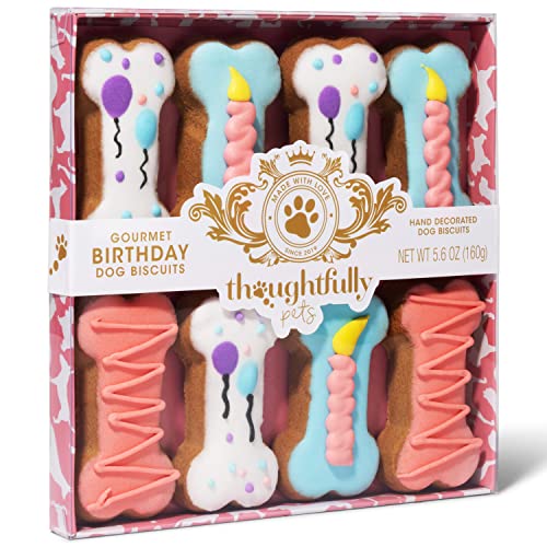 Thoughtfully Pets, Geschenkset mit Keksen zum Geburtstag des Hundes, handverzierte knusprige Hundeleckerlis in Knochenform, ideal für Hundegeburtstage, 8er-Set