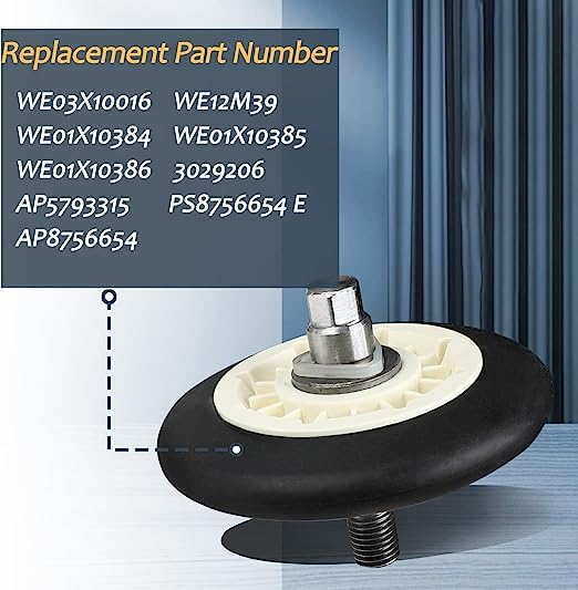 Miniatura 2 de WE03X10016 - Kit de 4 rodillos de secador, kit de reparación de secadora WE12M37 compatible con secadora GE, reemplaza WE12M39 PS8756654 3029269-3