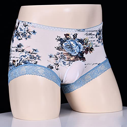 LESOYA Men's Sexy Sissy Pouch Low Rise Underwear Printed Flower Lace Boxer Briefs Panties Underpants4