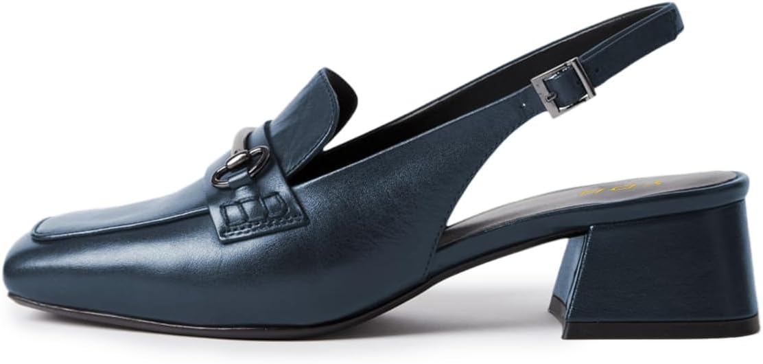 YDN Womens Fashion Closed Square Toe Loafers Pumps Strap Buckle Low Block Heels Slingback Shoes for Shopping Party Work Size 4-16 US