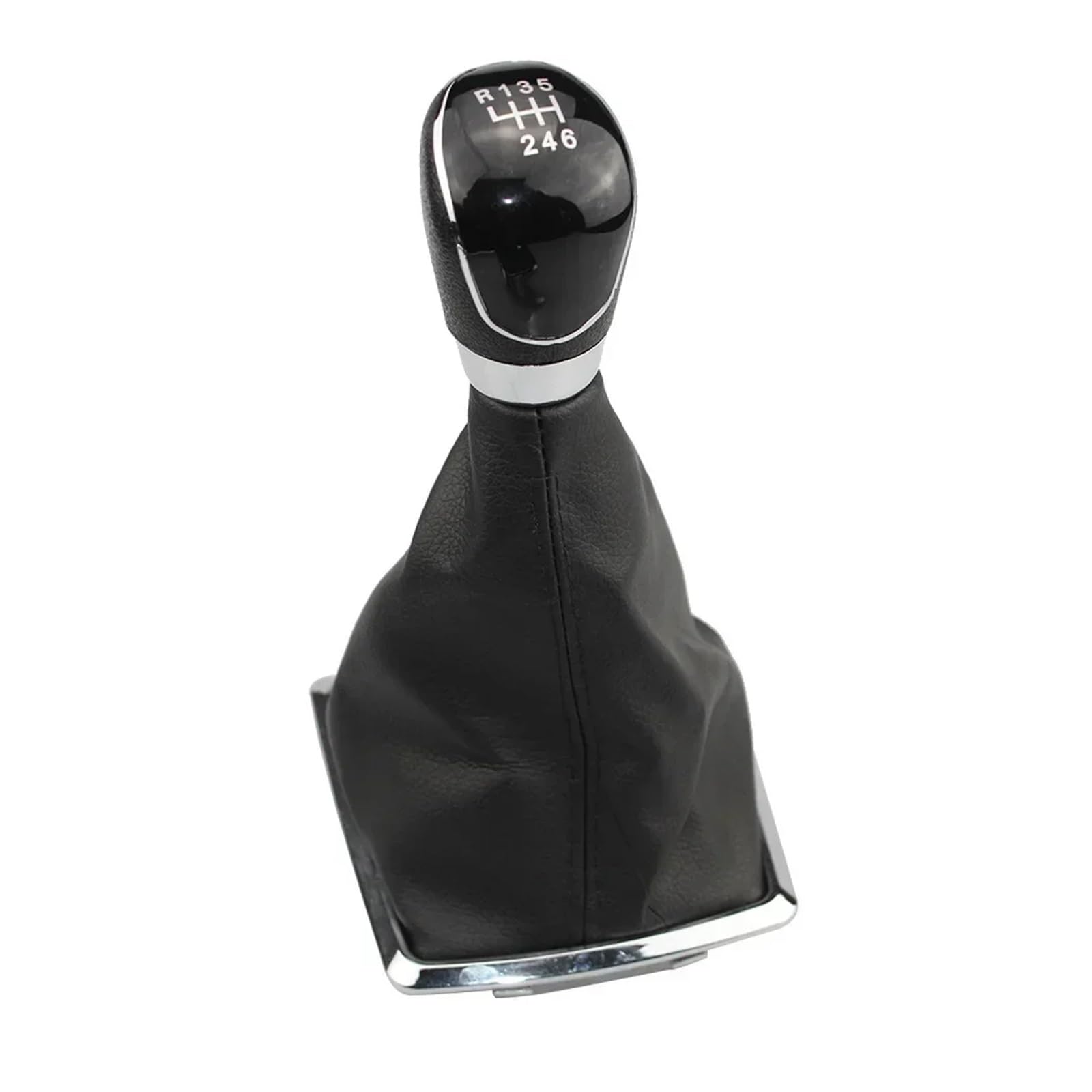 Jeocoai Black-6-Speed Car Gear Knob For Ford For Focus 5/6 For Speed Gear Shift Knob Lever Handball Gaiter Boot Leather Cover(Black-6-Speed)