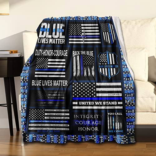 DongDongQiang USA Thin Blue Line Flag Fleece Blanket Throws,Super Soft Cozy Warm Blanket for Couch Chair Bed Sofa Office,50 X60 for Teens