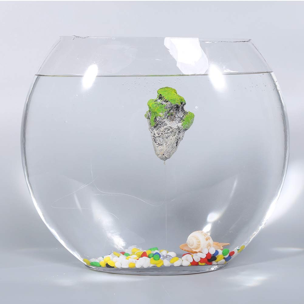 Jelquix Aquarium Floating Rock Ornament with Green Moss, Suspended Stone Decoration for Fish Tank, Eco-Friendly Design, 1 Unit (Levitation (small size))