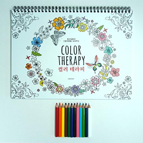 Color Therapy Spring Book with mini 12 Color Pencils, Coloring Book (Mint)
