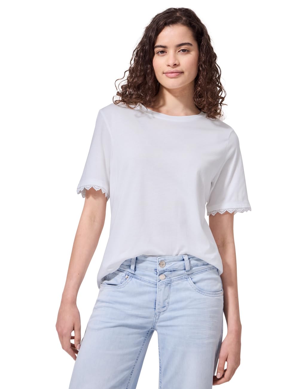 Street One Studio Women's 3230794 T-Shirt with Crochet Details on the Sleeves (Pack of 1), White, 20