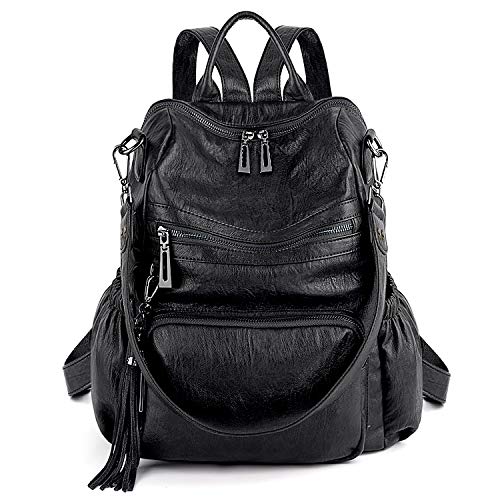 Image of UTO Women Backpack Purse Leather Vegan Ladies Fashion Designer Rucksack Convertible Travel Shoulder Bag with Tassel