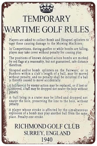 Temporary Wartime Golf Rules Metal Signs Retro Wall Decor For