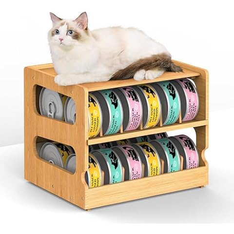 Teamkio Can Organizer for Pantry, Bamboo Pantry Organizer, 2 Tier Stackable Can Storage Rack Ideal for 36 Human and Pet Food Cans(FIFO) Cover