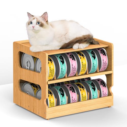 Stackable Bamboo Cat Food Can Organizer Cat Canned Food Organizer Storage