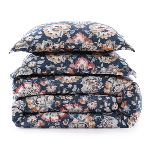 Image of HiEnd Accents Derby Washed Linen 3 Piece King Vintage Floral Comforter Set