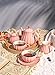 Amazingware Porcelain Tea Set - Tea Cup and Saucer Set Service for 6, with 28 oz Teapot Sugar Bowl Cream Pitcher Teaspoons and Tea Strainer - for Thanksgiving - Pumpkin Fluted Shape, Pink