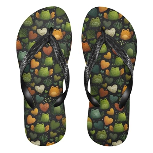 Flip Flop Sandals Hearts Frog Print for Women Men Beach Outdoor XS