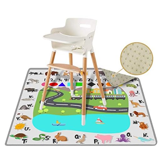 54" Large REIGNDROP Splat Mat for Under High Chair, Play Mat, Picnic, Art, Craft for Baby, Kid, Non Slip, Waterproof, Washable, Portable, Durable, Reusable Splash and Spill Mat (Fun and Educational)