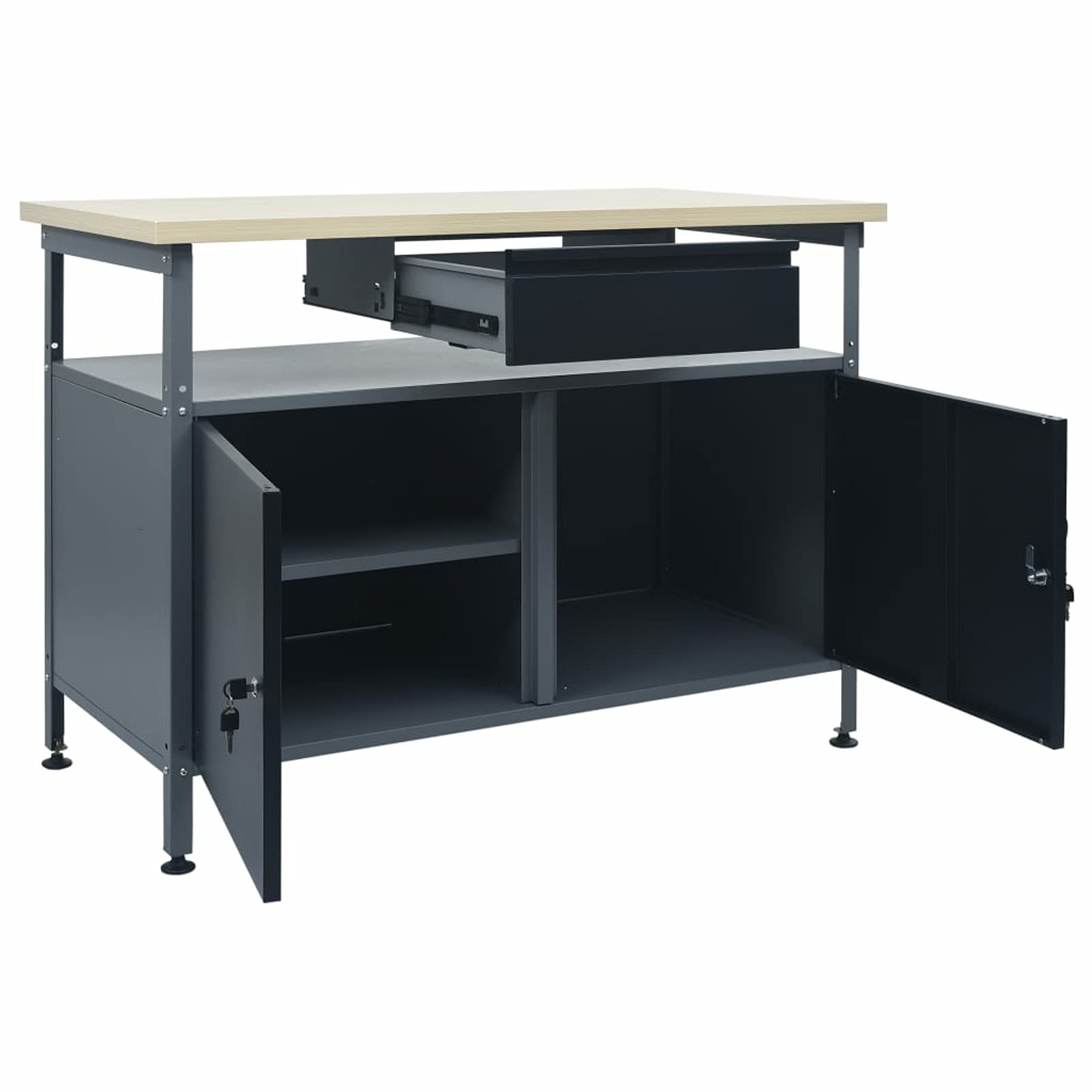 Banco de Trabajo con Cajones y Armario con Llave, Mesa de Trabajo, Banco de Trabajo Taller, Mesa de Soldadura, Banco de Carpintero, Banco Herramientas 120 x 60 x 74 cm