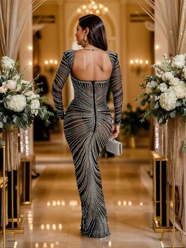Image of Women's Sequin Prom Dress Elegant Evening Gowns(Black,XXL,6023)
