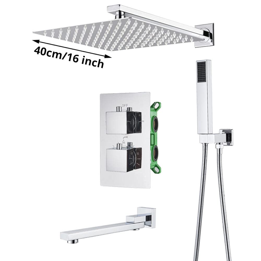 Grifo de Ducha termostático Cromado para baño, Cabezal de Lluvia, Mezclador de bañera de Pared, Juego de 8 Pulgadas