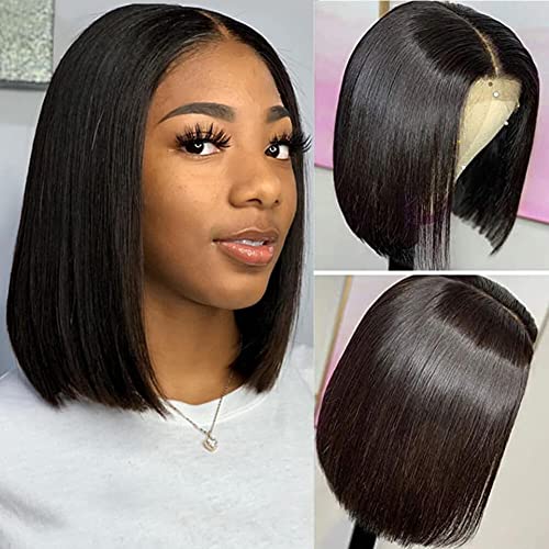 Brazilian Straight Bob Lace Front Wigs Human Hair Wigs for Black Women 200% Density, 8 Inch Bob Wig Human Hair Glueless Pre Plucked with Baby Hair Short Bob 4x4 lace Closure Wig