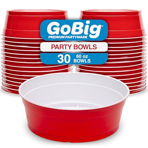 GoBig Red Party Cup Bowls - 30 Large Disposable Plastic...