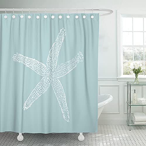 Accrocn Waterproof Shower Curtain Curtains Fabric Vintage Starfish Illustration Pastel Seafoam Blue 72x72 Inches Decorative Bathroom Odorless Eco Friendly - Image 3