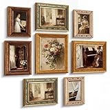 Novabright 8 Pcs Multicolor Vintage Picture Frames Gallery Wall Frame Set Antique Collage Photo Decor for Wall Mounting or Tabletop Display Multi Sizes for Gallery Living Room (8x10, 5x7, 4x6)