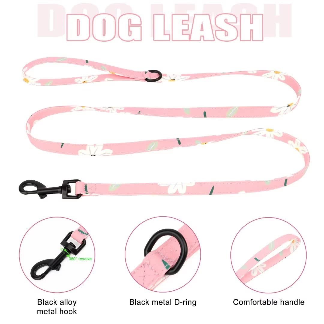 Beirui Cute Girl Dog Collars, Harnesses & Leashes Set - Adjustable Dog Collar and Leash Set with Flower - Soft Mesh Dog Vest Harness for Puppies Small & Extra Small Dogs Cats (Pink-1,XXS)