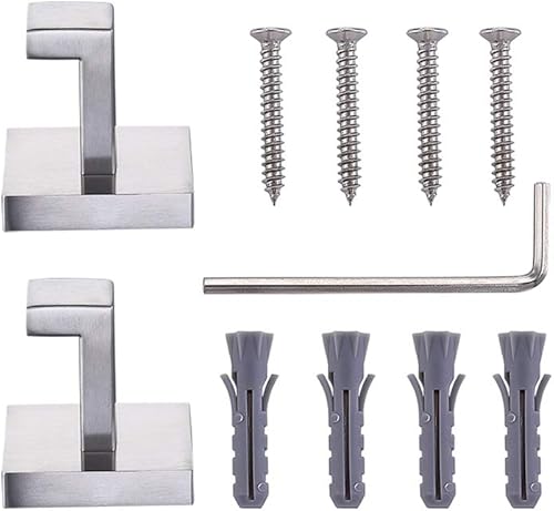 Miniatura 6 de TASTOS Ganchos para toallas de baño, níquel cepillado, paquete de 2 ganchos de acero inoxidable para bata y ropa, gancho de pared resistente para