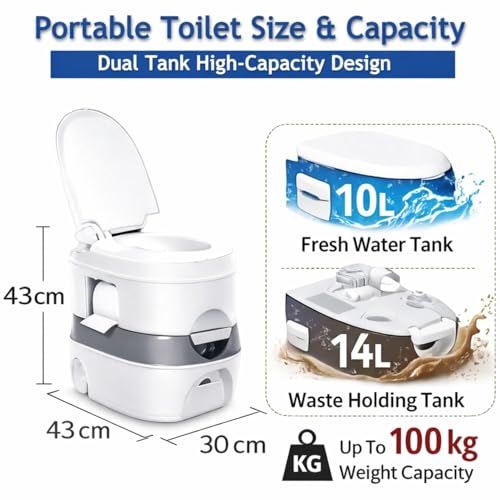 Image of 24L Portable Western Flush Toilet for Camping Indoor Outdoor Commode Travel Toilet for Adults Patients Traveling Toilet Seat for Adult (White)