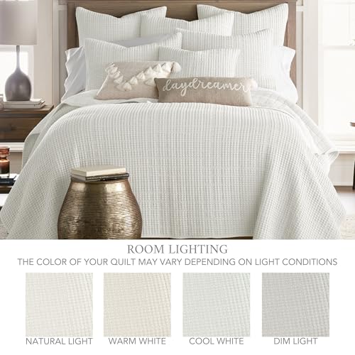 Image of Levtex Home Mills Waffle Queen Bedspread Set (106x106in) with 2 Pillow Shams (26x20in) - Cream - Cotton Waffle Queen Size Bedspread Set - Lightweight, Soft, Pre-Washed