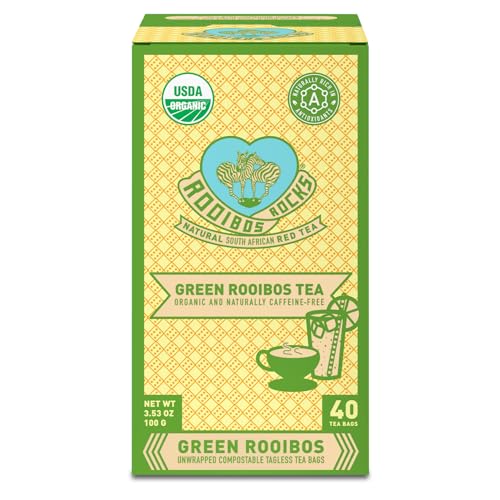 Organic Green Rooibos Tea Bags - 40 Rooibos Green Tea Bags – Naturally Sweet Herbal Tea Rich in Antioxidants – Kid & Pregnancy Safe Tea - USDA Organic Rooibos Tea, Lighter-Bodied Caffeine Free Tea