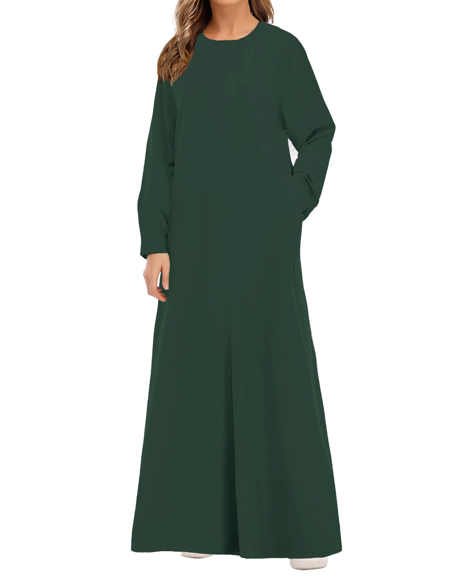 WSPLYSPJY Solid Color Zipper Abaya Muslim Dresses for Women Girls Pockets Islamic Prayer Clothes