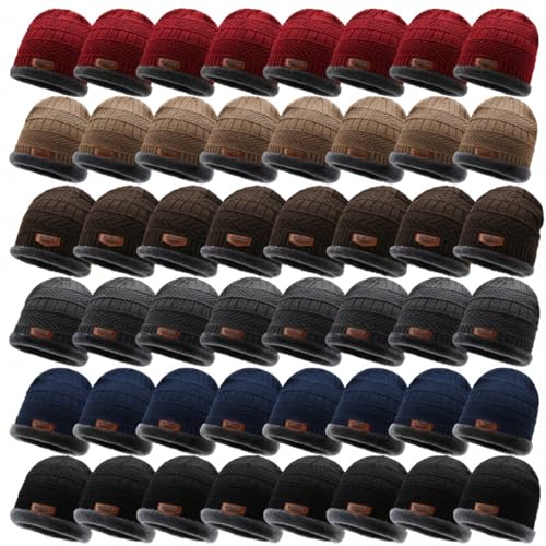Yahenda 48 Pack Knit Beanies Hats Winter Beanie Hats Warm Knitted Cuffed Skull Cozy Cap for Men Women Unisex(Vintage Multicolor Retro Style)