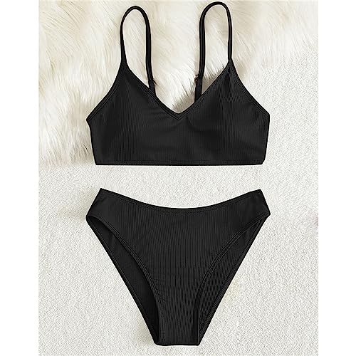 Kids Girls Swimsuit 2 Piece Solid Spaghetti Strap Bathing Suit V Neck Bikini Set Sports Beach Swimwear for Teen Girls4