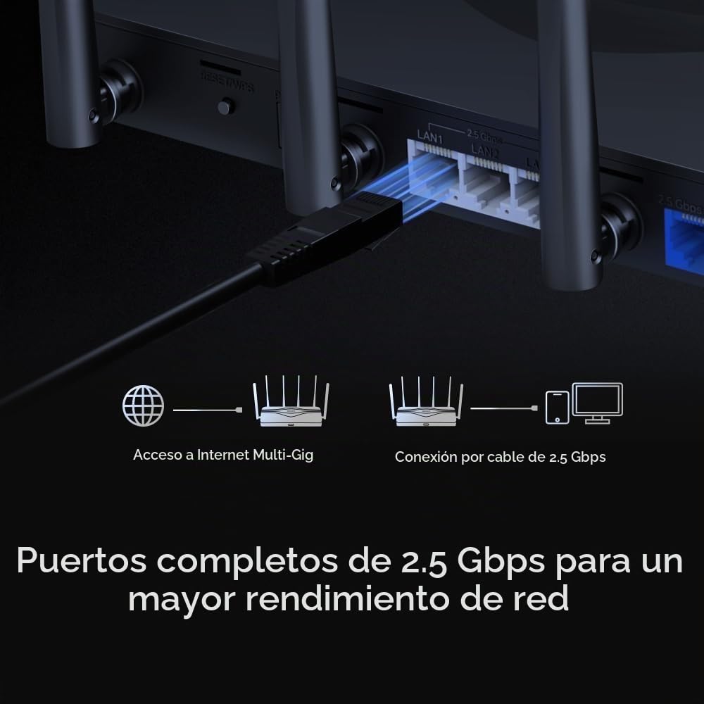 MERCUSYS MR47BE-Router Wi-Fi 7 de Triple Banda BE9300,5760 Mbps en Banda 6G,Operación Multi-Link(MLO),4× Puertos 2.5G, 320 MHz,4KQAM,EasyMesh,6 Antenas,WPA3,App config 【Nuevo】