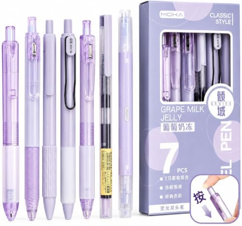 Image of 7 PCS Pastel Purple Gel Pen Set,Aesthetic Stationery Kit with 0.5mm Black Ink,Smooth Writing Gel Pens With Mechanical Pencil,Highlighter,Correction Pen&Marker,Cute School Supplies for Students