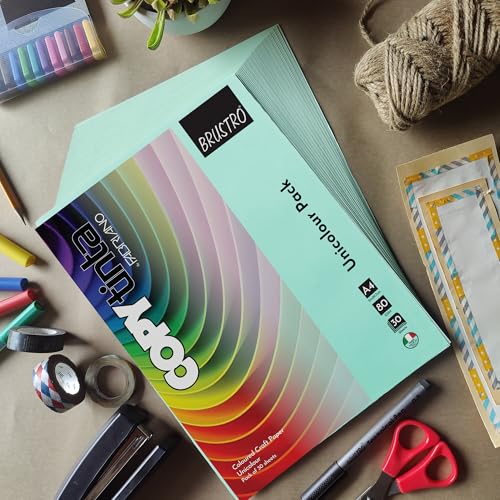 Image of BRUSTRO Copytinta Coloured Craft Paper A4 Size 80 GSM Sea Green Shade (Acqua Marina), 60 Sheets Pack | Double Side Colored, Ideal for Origami, Scrapbooking, Making Card, DIY Art & Craft.
