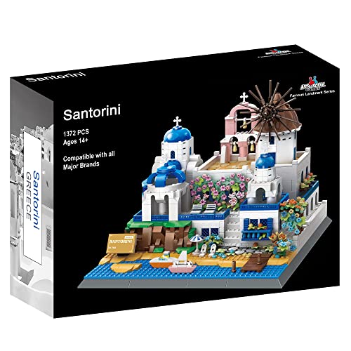 Apostrophe Games Santorini Building Bock Set - 1372 Pieces - Model Building Blocks For Adults And Kids - Greece's Island Architecture Kit Famous Landmark Series #TOP2