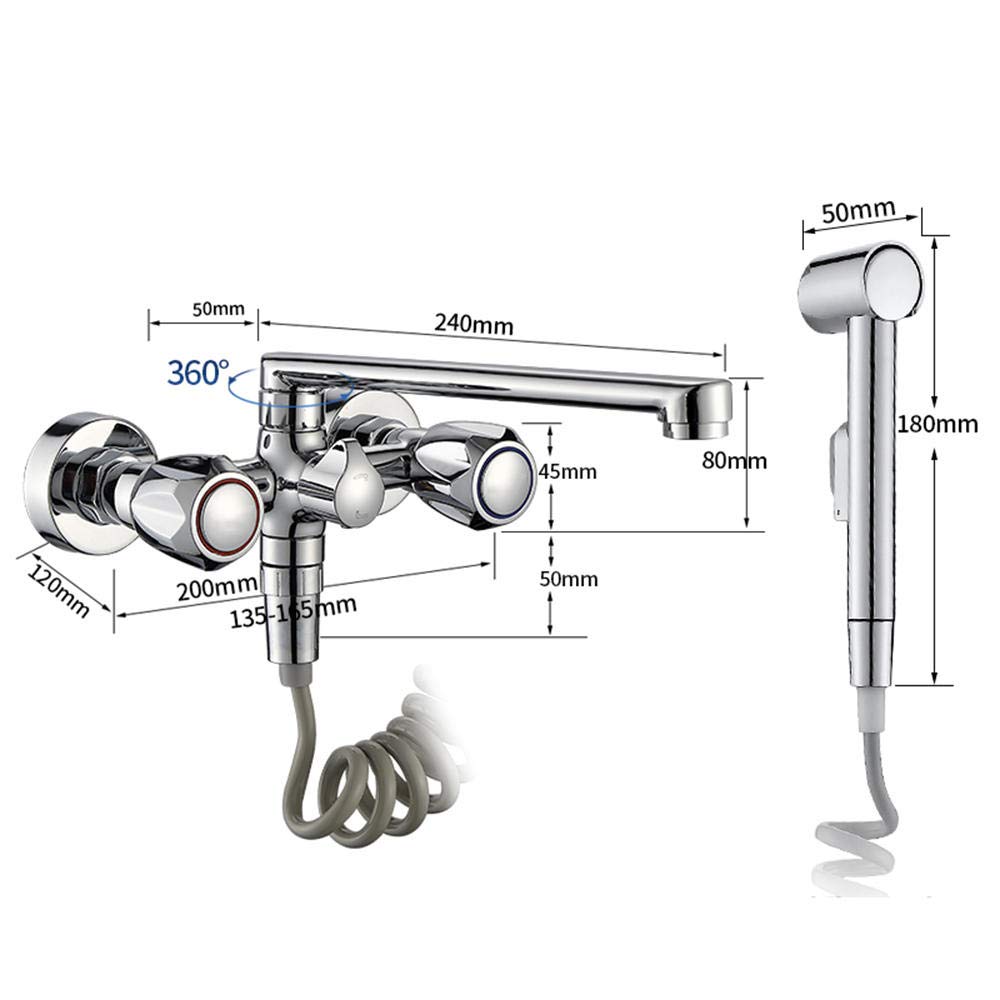 grifo cocina pared, doble orificio, grifos de cocina fregadero, multifunción, pistola, cromo de cobre, lavadero, grifo caliente y frío, grifo cocina extraible-Cromo B