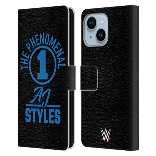 Protection AJ Styles WWE iPhone 14 Plus étui portefeuille en cuir noir