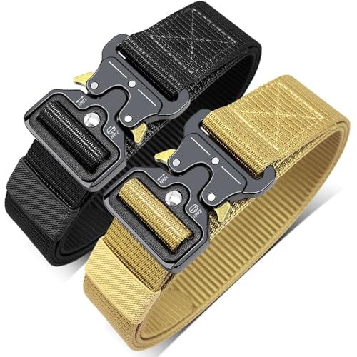 Men's Tactical Belt,Military Rigger Elastic Nylon Belt 2-Pack,with Retainer Quick Release Metal Buckle outdoors