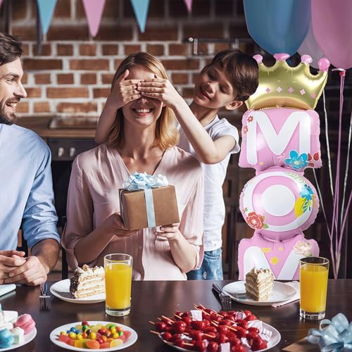 Image of Mother Day Balloon, Mom Standing Aluminum Balloon Happy Mother Day Foil Balloons, Pink Great Mom Day Birthday Party Decoration Balloons