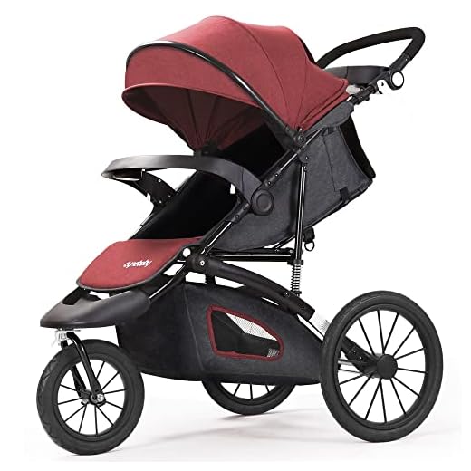 Jogging Stroller for Baby - Lightweight Jogger Strollers, 3 Wheels Compact Light Weight Stroller for Babies and Toddlers Infant Red