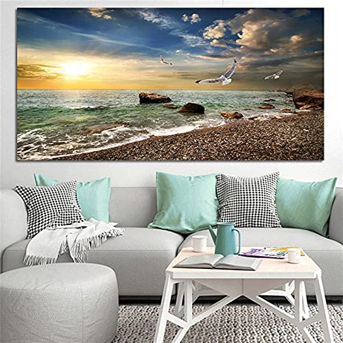 Diamond Painting Coucher de Soleil Oiseaux 50x120cm - Kit Broderie Diamant Complet
