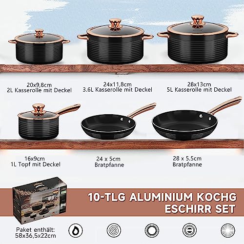 Topfset Pfanne induktion HOMELUX 10tlg Induktions Töpfe Set,Aluminiumguss Kochtopfset,Keramik-Antihaftbeschichtung Pfannenset,Töpfe Set mit Deckel,Topfset Induktion für Induktion alle Herde,PFOA frei – Bild 3