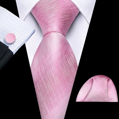 Image of Barry.Wang Tie Sets for Men Silk Stripe Necktie Woven Checkered Handkerchief Cufflinks Formal Business Wedding