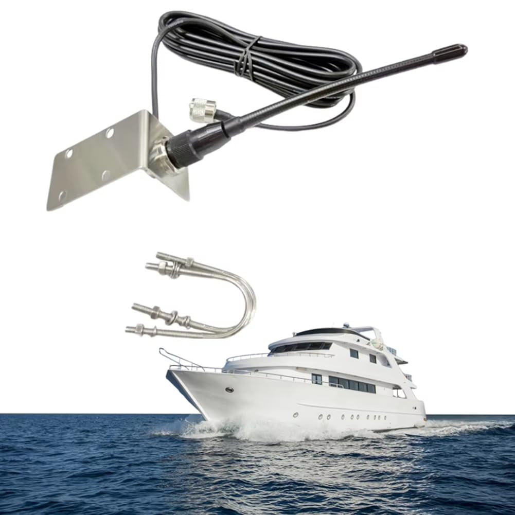 Antena Marina VHF de 156-163 MHz, Impermeable, con Mástil y Cable RG-58 de 5 M/16,4 Pies, Soporte en Forma de L para, Velero y