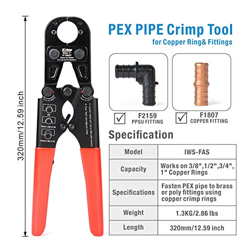 Buy IWISS F1807 PEX Copper Ring Crimping Tool Kit with 3/8'', 1/2'', 3/4'', 1'' Quick Change