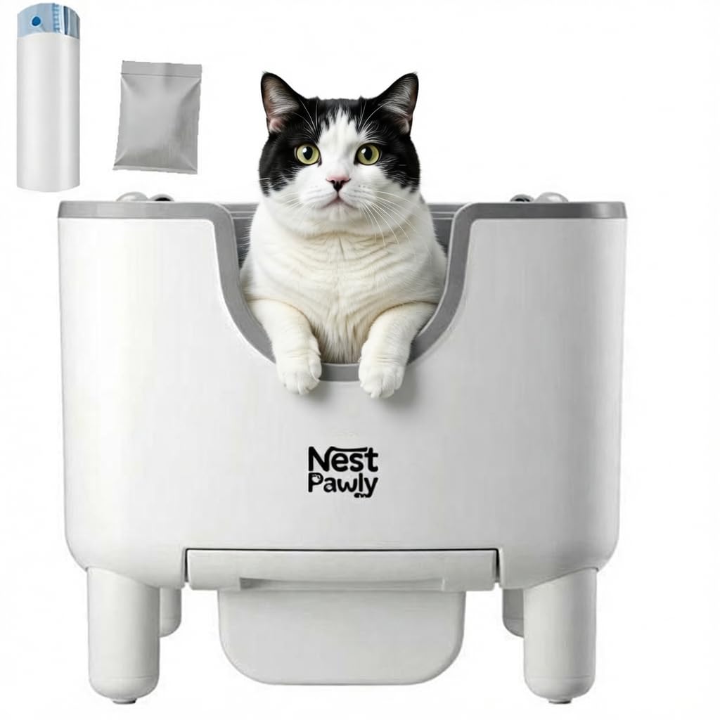 NestPawly M07 Self-Cleaning Litter Box - Open-Top Automatic Cat Litter Box with Odor Control, Safety Features, and Easy Maintenance