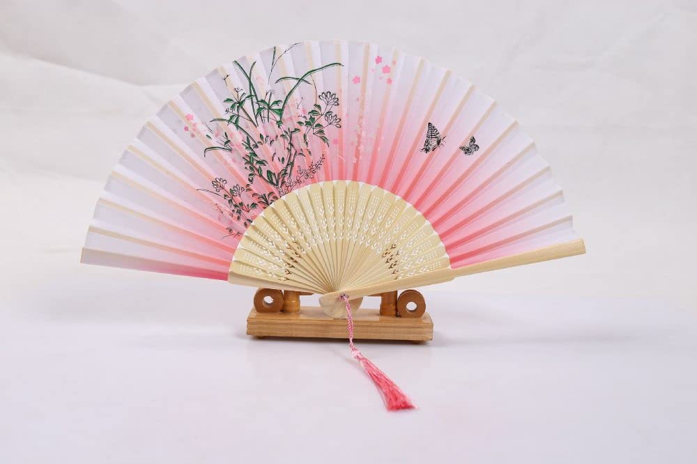 NZPOST Hand Fan Folding, 2Pcs Handheld Folding Fan Exquisite Orchid Butterfly Silk Fans With Tassel Bamboo Fans Handmade Japanese Chinese Fan For Dancing Party Wedding Home