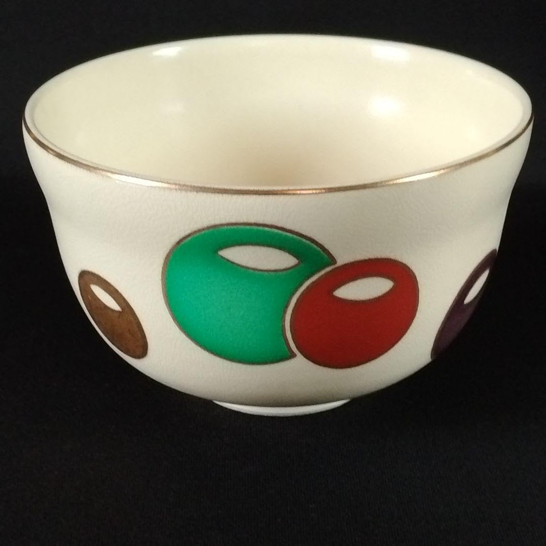 TC03131 【 京焼 宮地 英香 作 色絵 金彩 平 茶碗 無傷 陶印有 】 検)