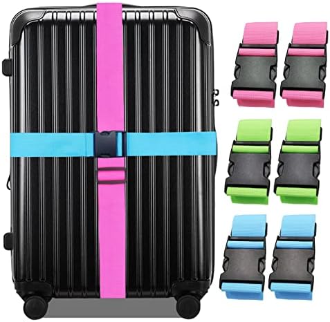 Ikaufen 6 Packs Luggage Straps Set Adjustable Suitcase Belts Organized Luggage Belt Strap with Quick Release Buckle Luggage Accessories for Travel (Multicolor)